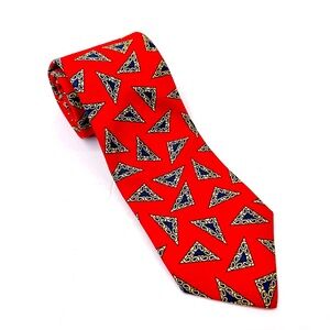 Vintage Burberry 100% Silk NeckTie Red Geometric Print Tie ‎ Hand Sew 3.5” Inch.